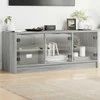 TV staliukas TV spintelė su stiklinėmis durelėmis, pilka ąžuolo, 102x37x42cm