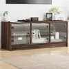TV staliukas TV spintelė su stiklinėmis durelėmis, ruda ąžuolo, 102x37x42cm