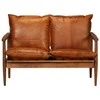 Dvivietė sofa, tikra oda ir akacijos mediena, ruda