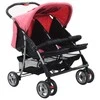Vaikiškas vežimėlis dvynukams, rožinės ir juodos spal., plienas