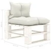 Vidurinė sodo sofa iš palečių su smėlio pagalvėmis, mediena