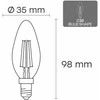 Visional C35 LED Filament Bulb E14 4W 3000K 520lm Caurspīdīga Stikla 220–240V RA>80