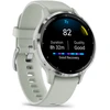 Išmanusis laikrodis Garmin Venu® 3S, Sidabro spalvos nerūdijančiojo plieno apvadas, su žaliai pilkos spalvos korpusu ir silikoniniu dirželiu