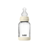 Bibs SEILINTUKAI - stiklinis kūdikių buteliukas, apvalus, silikoninis, 1 pakuotė, 120 ml, lėto srauto - dramblio kaulo spalvos - 120 ml
