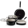 KitchenAid - Spalvoto aliuminio 6 dalių rinkinys: keptuvė 24/28 cm + puodas su dangčiu 20/24 cm - matinės juodos spalvos