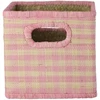 Rice - Raffia Square Basket with Handle Opening - Rožinė Checks - Small