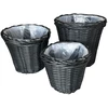 Scandinavian Collection - Rotango augalų krepšeliai - juodi - 3 vnt. rinkinys (didelis: skersmuo 32 cm x aukštis 29 cm, vidutinis: skersmuo 28 cm x aukštis 24 cm, mažas: skersmuo 24 cm x aukštis 19 cm)