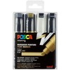 Posca - PC8K - Broad Tip Pen - Gold, Sidabrinis, Juodas and Baltas, 4 pc