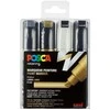 Posca - PC8K - Broad Tip Pen - Gold, Sidabrinis, Juodas and Baltas, 4 pc