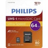 Atminties kortelė „Philips“ „Micro SDXC“ kortelė 64 GB, 10 klasės UHS-I U1, įsk. Adapteriai