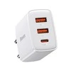 Baseus Sieninis įkroviklis 30W 2xUSB + USB-C QC3.0 PD3.0, baltas