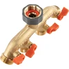 BRADAS 4-krypčių skirstytuvas, vidinis sriegis 3/4″ x išorinis sriegis 3/4″, žalvarinis su vožtuvais BRASS SOFT
