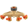 BRADAS 4-krypčių skirstytuvas, vidinis sriegis 3/4″ x išorinis sriegis 3/4″, žalvarinis su vožtuvais BRASS SOFT