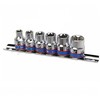 KING TONY STAR SOCETS RINKINYS / TORX 3/8" 6 vnt. SHORT E8 - E18, CHROME, ON bėgelis