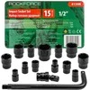 King Tony ROCKFORCE smūginių antgalių rinkinys, 15 vnt., 1/2" 6 kampų (10–32 mm)