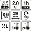 „YATO“ akumuliatorinė vejapjovė YT-85220 36V 2x18V 2x2,0Ah