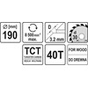 Yato Volframo karbido diskinis pjūklas medienai pjauti 190x40Tx30mm (YT-60489)