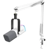 FIFINE AmpliGame AM8T Baltas laidinis mikrofonas su stovu ir RGB apšvietimu | USB/XLR