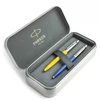 Parker Jotter Originals Geltona ir Mėlyna Tušinukų dovanų rinkinys su metaliniu dėklu