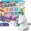 Sharpie smulkūs mišrių spalvų permanentiniai žymekliai 25 vnt. SPECIALUS ŠVENTINIS EDICIONAS 2025 + Pinigų dėžutė Vienaragis
