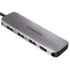 Axagon kelių prievadų USB 3.2 Gen 1 šakotuvas. HDMI, kortelių skaitytuvas ir trys USB-A išėjimai. USB-C laidas 20 cm.