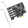 Axagon PCI-Express kortelė su keturiais išoriniais USB 3.2 Gen1 jungtys su dviguba galia. Renesas mikroschemų rinkinys. Standartinis ir žemas profilis.