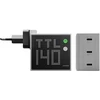 Įkroviklis PowerNeed SHARGE Pixel 140 GaN Charger, 140W, 3x USB-C, Dot Matrix Ekranas - pilkas (CDT-SG-140-EUR-DZP-HUI)