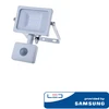10W LED prožektorius V-TAC, 3000K (šiltai balta), su judesio davikliu, baltu korpusu, SAMSUNG LED chip