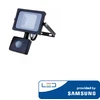 10W LED prožektorius V-TAC, 6400K (šaltai balta), su judesio davikliu, juodu korpusu, SAMSUNG LED chip