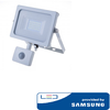 20W LED prožektorius V-TAC, 6400K (šaltai balta),su judesio davikliu, baltu korpusu, SAMSUNG LED chip