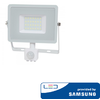 30W LED prožektorius V-TAC, 3000K (šiltai balta), su judesio davikliu, baltu korpusu, SAMSUNG LED chip