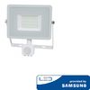 30W LED prožektorius V-TAC, 4000K (natūraliai balta), su judesio davikliu, baltu korpusu, SAMSUNG LED chip
