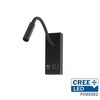 3W LED sieninis šviestuvas - skaitymo lempa, juodas, 3000K, su USB/PD jungtimi, CREE LED chip