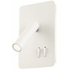 6W + 3W LED sieninis šviestuvas QUDA, baltas, 3000K, šviesos kampas 120°, skaitymo šviestuvėlio - 20°, su USB, 01-2979