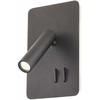 6W + 3W LED sieninis šviestuvas QUDA, juodas, 3000K, šviesos kampas 120°, skaitymo šviestuvėlio - 20°, su USB, 01-2982