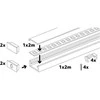 LED paviršinis profilis P01, anoduoto sidabro sp., 2m, su dangteliu ir užbaigimais