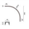 Lenktas paviršinis magnetinės sistemos bėgelis MINI_LINE ARC S HR, 42V, juodas, R500mm