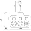 Šakotuvas LINEA FL, 2 kištukinių lizdų, 3xUSB-A, 1xUSB-C, su 3 jungikliais, baltas