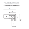 Vienos plokštumos magnetinių bėgelių kampinis sujungimas TRACK 48V SURFACE, 72mm
