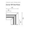 Vienos plokštumos magnetinių bėgelių sujungimas TRACK 48V, 125mm, L formos