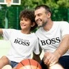 Marškinėlių komplektas tėčiui ir vaikui "Bosas ir tikrasis bosas"