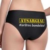 Moteriški apatiniai su spauda nugaroje "Atsargiai, karštos bandelės"