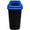 90L juoda plastikinė šiukšlių dėžė su mėlynu atviru dangčiu