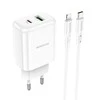 Įkroviklis Borofone BN4 1xUSB, 1xType-C QC 3.0, PD 2.0 20W, baltas