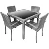 Lauko baldų komplektas NOVELLY HOME, iš plieno, ratano, grūdinto stiklo, spl. tamsiai pilka, 4 vnt. kėdė 550x590x860 mm, 1 vnt. stalas 900x9