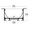 LED profilis su sklaidytuvu, įleidžiamas PD02 2000x70(54)x34 mm