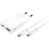 Laidinis įkroviklis 4smarts PDPlug Slim Duos 20W GaN USB-C+USB-A + USB-C kabelis 1.5m baltos spalvos