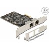 DeLOCK PCI Express x2 plokštė į 2 x RJ45 2.5 Gigabit LAN i225, vidinė, laidinė, PCI Express, Ethernet, 2500 Mbit/s, nerūdijantis plienas