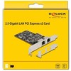 DeLOCK PCI Express x2 plokštė į 2 x RJ45 2.5 Gigabit LAN i225, vidinė, laidinė, PCI Express, Ethernet, 2500 Mbit/s, nerūdijantis plienas