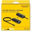 Delock 3 Port USB 10 Gbps Hub su SD i Micro SD Card Reader ze USB Type-C złączem 60cm Kabelis i przełącznikiem dla jeden Port (64234)